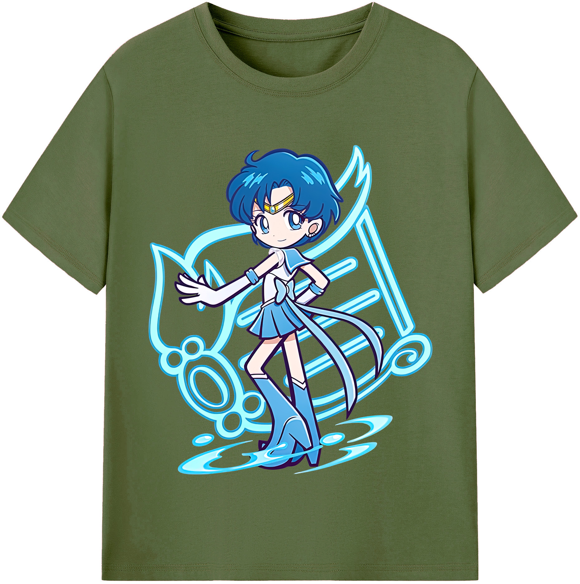 （画像用） 美少女戦士セーラームーン 水野 亜美 みずの あみ Sailor Moon Mizuno Ami 綿100％半袖Tシャツ（フロントプリント）